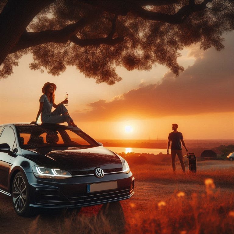 Ein Unfall, ein VW Golf ist gegen einen Baum gefahren, auf dem fahrersitz sitzt eine frau, ihr gesic